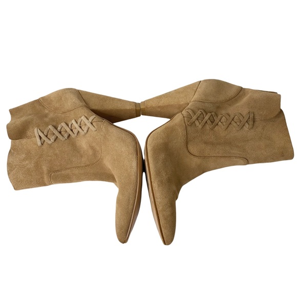 Zara Woman Suede Leather Lace Up Pointy Toe Heeled Booties Tan Cognac Size 39/9 - Picture 7 of 16